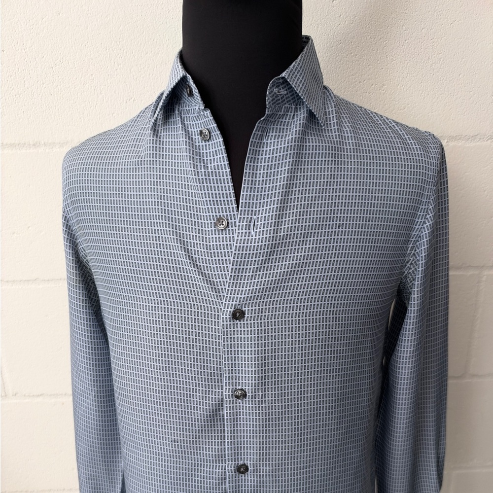 Armani Collezioni Blue Grid-Pattern Dress Shirt